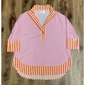 Tuckernuck Atlantic Pacific Size S Willow Blouse Red/Pink  Stripe Popover Top